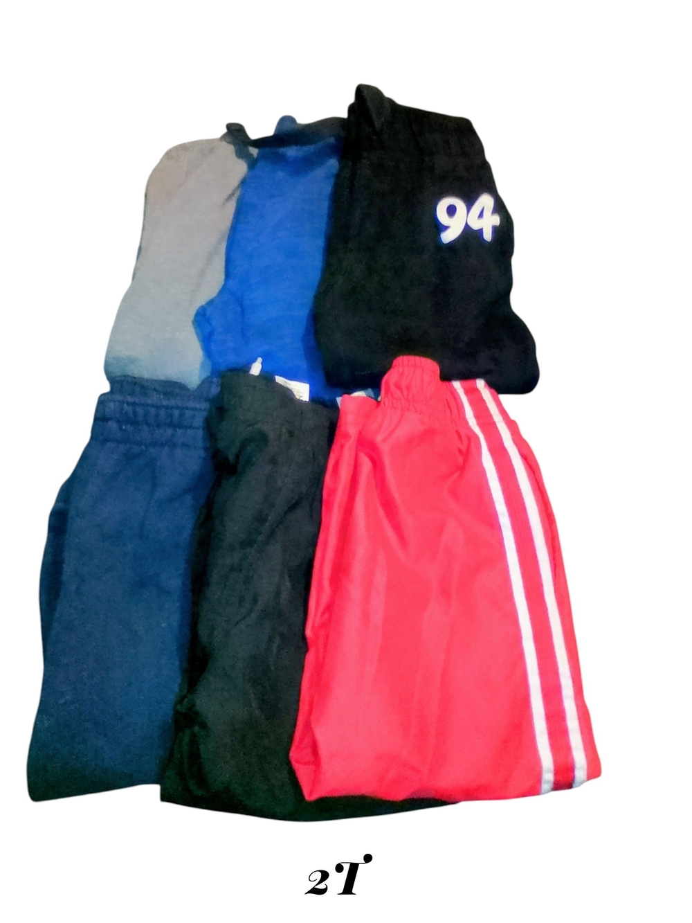 Kids Athletic Track Pants - Red, Black, Blue, Gray - 2T